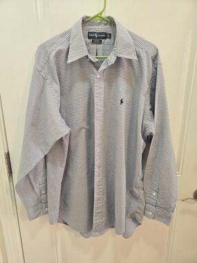 Ralph Lauren Blue and White Micro-Check Button-Down Shirt
